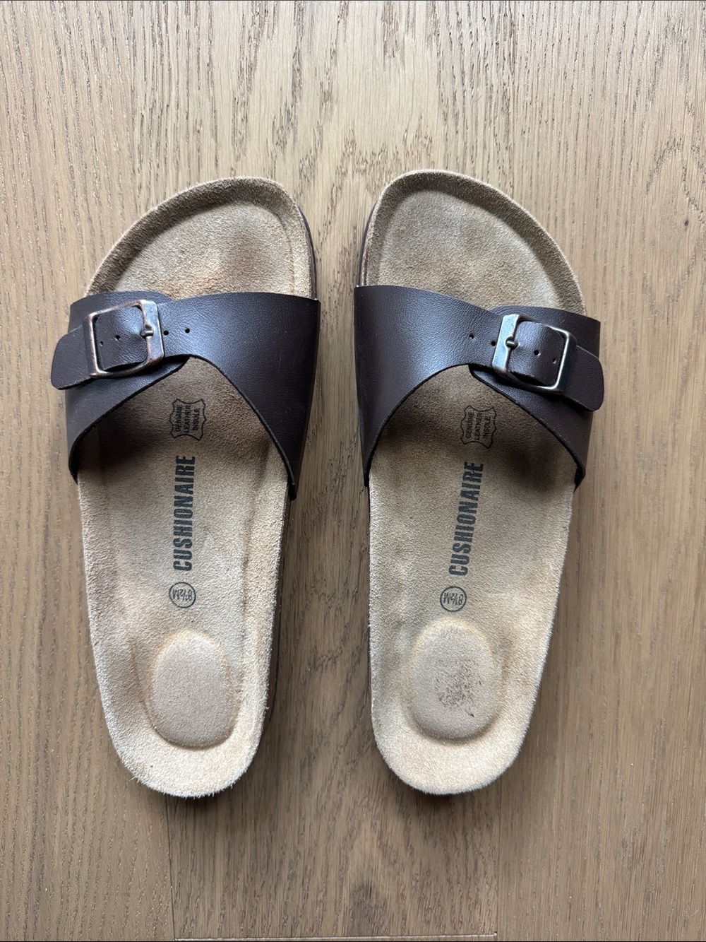 Cushionaire Women's Brown Adjustable Buckle Slide Sandals - Contoured Comfort
